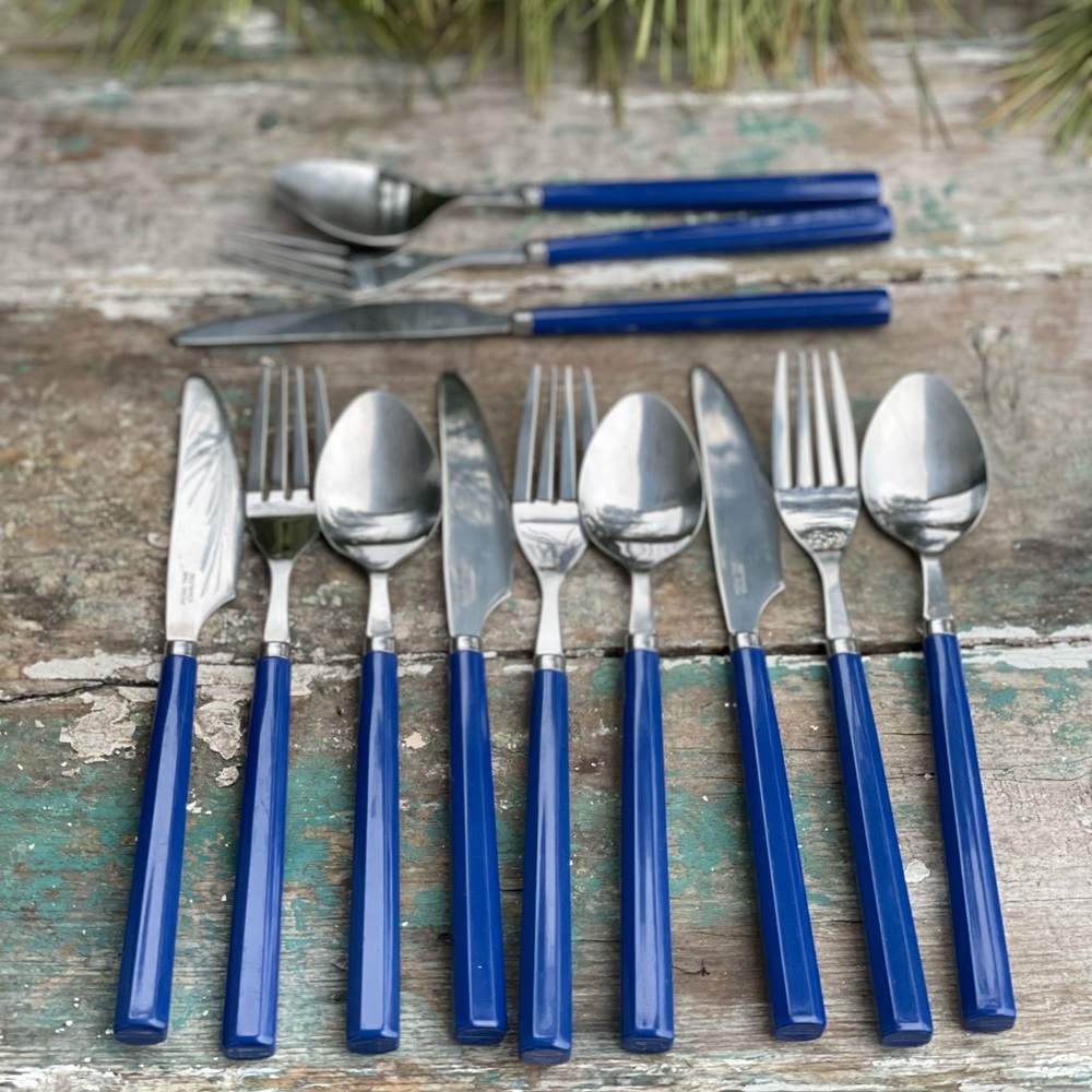 Picnic Time stainless & blue 12 piece flatware 4 place settings